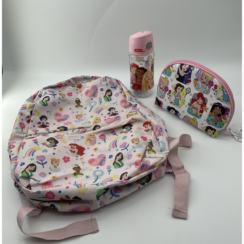Disney Princess Backpack, Water Bottle, Make-Up Bag, Travel Gift Set